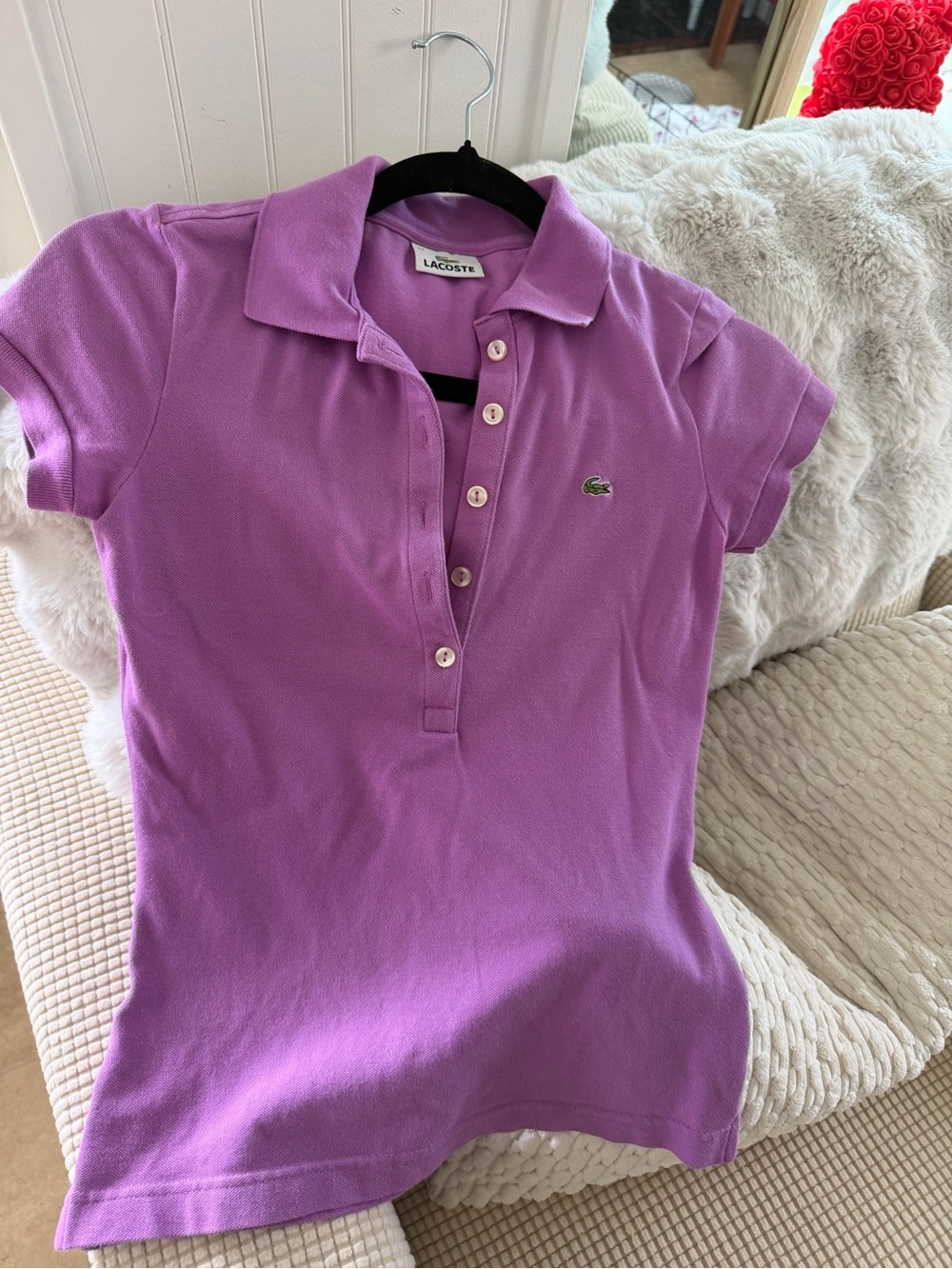 Lacoste Lavender Short-Sleeve Polo with Green Croc Logo